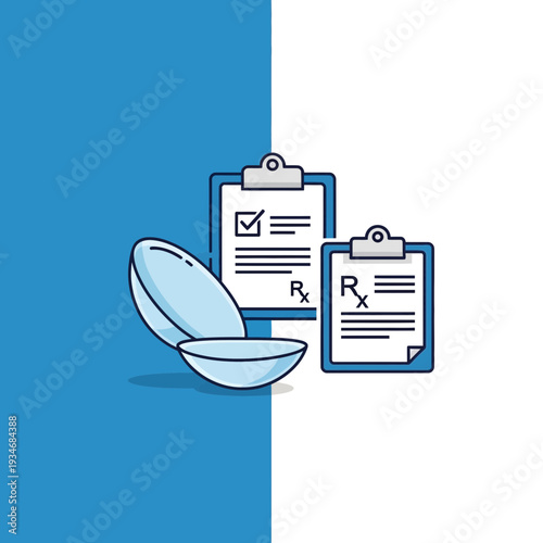 Conceptual Illustration Depicting Contact Lenses, Medical Forms, and Visual Healthcare Prescriptions