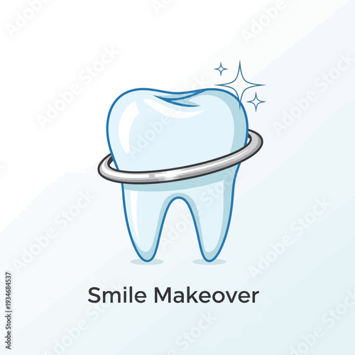 Conceptual Illustration: Shining Tooth with a Metallic Band, Promoting Dental Enhancement Solutions