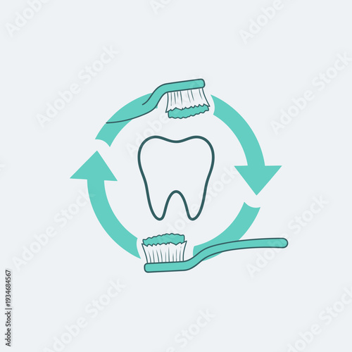 Conceptual Illustration Depicting Dental Hygiene: Tooth, Toothbrushes, And Circular Process