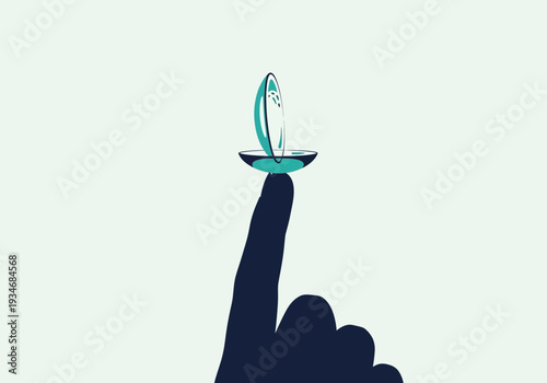 Conceptual Illustration Showcasing Contact Lens and Human Finger in Minimalist Design