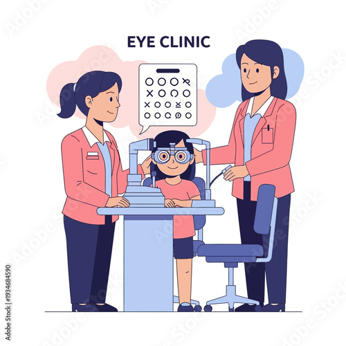 Comprehensive Eye Examination: A Young Patient Undergoing Vision Testing With Professionals