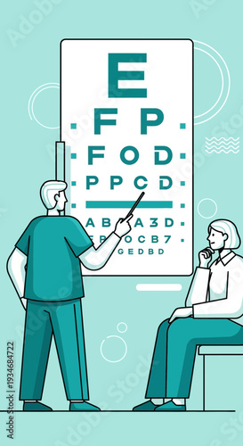 Comprehensive Eye Examination Illustration Depicting Vision Care And Optometry Consultation