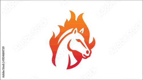 Flaming horse head graphic design, gradient equestrian mascot, strong fiery equine illustration, power and speed symbol
