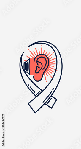 Creative Representation Of Hearing Healthcare Concept Within Abstract Ribbon Shape Design