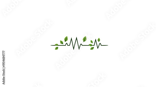 Eco-Friendly Heartbeat Line with Green Leaves Icon. Natural Health, Wellness, and Organic Lifestyle Concept Vector