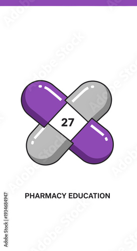 Crossed Pharmaceutical Capsules with Number 27 Indicating Pharmacy Education and Healthcare
