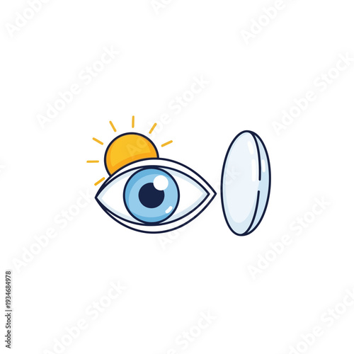Conceptual Illustration Depicting Eye Health, Contact Lens, and Sunlight for Optometry