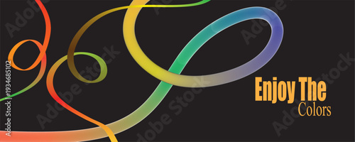 Vibrant rainbow loops with inspirational text on black background