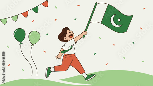 Young Pakistani child celebrating independence day with flag