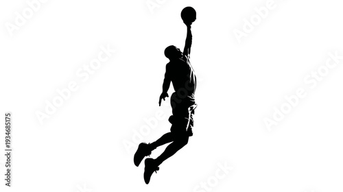 Dynamic Silhouette of a Basketball Player Jumping High for a Powerful Dunk or Shot. Athlete in Action, Sport Concept.