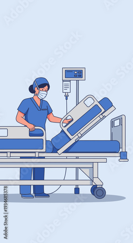 Dedicated Healthcare Professional Adjusting Hospital Bed for Patient's Comfort and Recovery