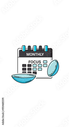 Conceptual Illustration Depicting Monthly Eye Care Focus and Contact Lens Usage Schedule
