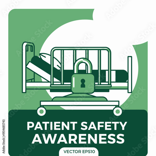Conceptual Illustration Depicting Patient Safety Awareness with Medical Bed and Lock Symbolism