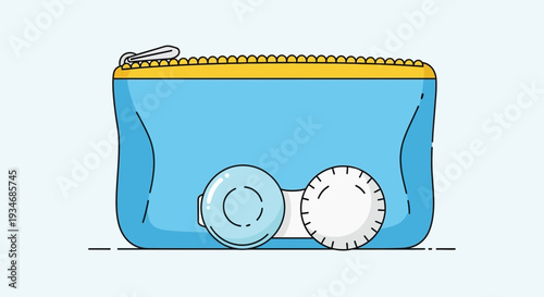 Contact Lens Case And Contact Lenses Isolated On A Light Blue Background Simple Style