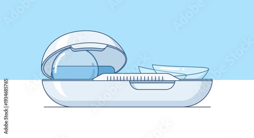 Contact Lens Case Illustration Depicting Cleaning and Storage Solutions For Eye Care