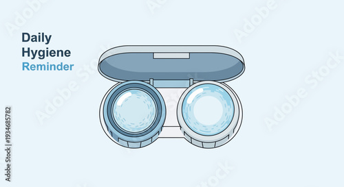 Contact Lens Case Illustration with Daily Hygiene Reminder in a Modern Design