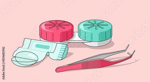 Contact Lens Essentials Illustration: A Clean, Colorful, And Minimalist Presentation