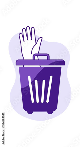 Conceptual Illustration Depicting Rejection And Disposal With Hand Emerging From Rubbish Bin