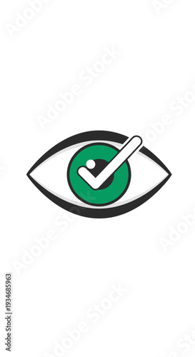 Conceptual Illustration: Approved Vision, Green Eye Icon with White Checkmark for Success