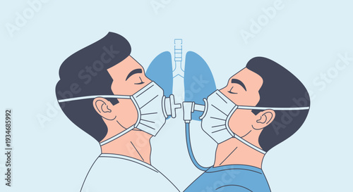 Conceptual Illustration Depicting Shared Breath, Connection, and Medical Intervention