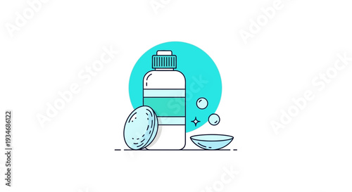 Contact Lens Solution and Accessories Icon Representing Eye Care and Vision Correction