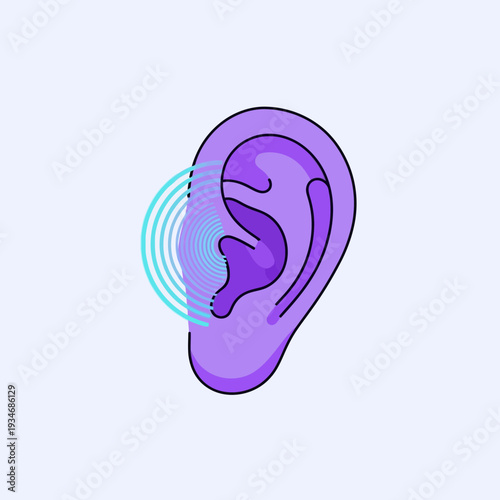 Conceptual Illustration Depicting Sound Waves Interacting With a Human Ear, Listening Experience