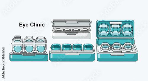 Contact Lens Storage Cases and Solutions for Eye Care and Vision Correction Illustration