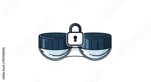 Contact Lens Storage Securely Locked Behind a Padlock Symbol on White Background