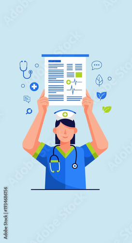 Dedicated Medical Professional Presenting Diagnostic Report with Supportive Healthcare Elements