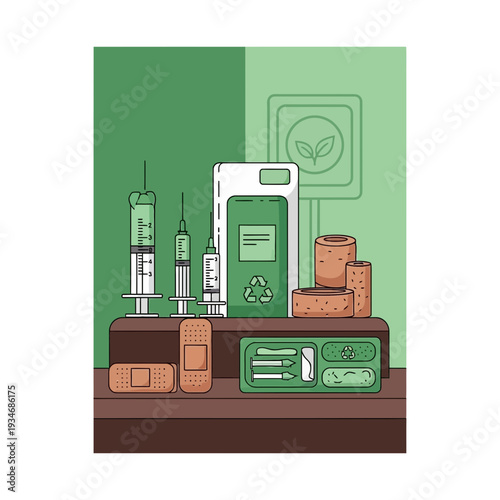 Conceptual Illustration Depicting Sustainable Medicine, Eco-Friendly Healthcare, and Green Practices