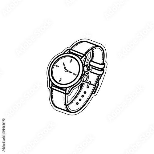 Simple Black and White Wrist Watch Illustration.