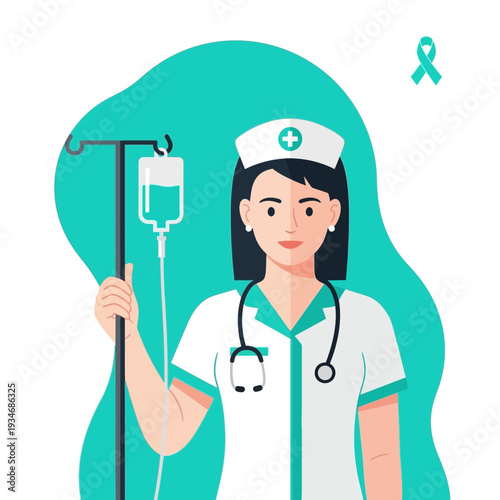 Dedicated Nurse Administering IV Drip Treatment in a Healthcare Environment Illustrative Art