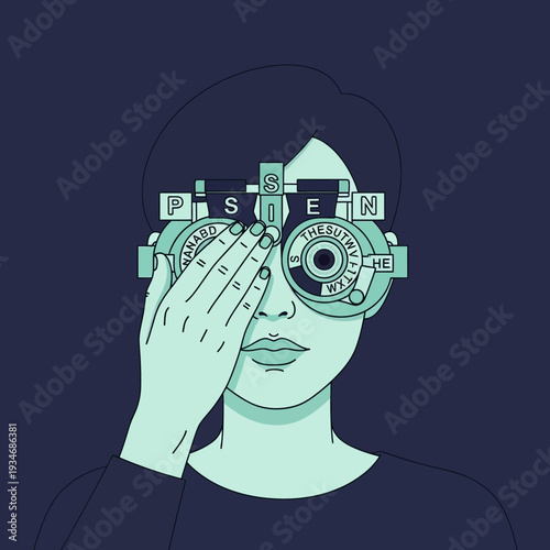Conceptual Illustration Depicting Vision Assessment And Optometry Examination In A Unique Style