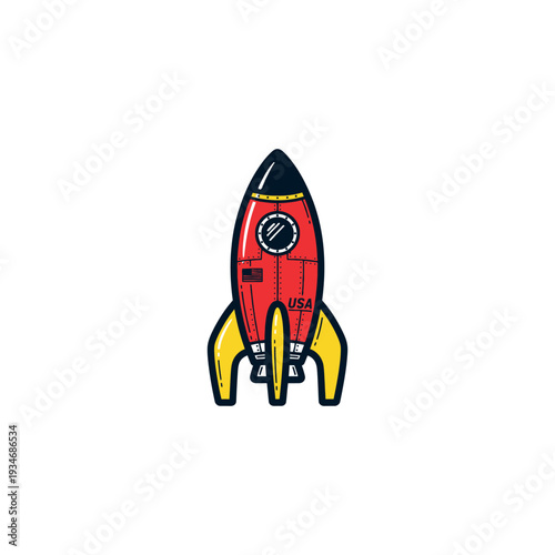 Red Cartoon Rocket Ship Illustration.