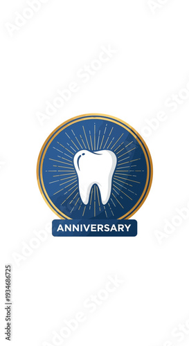 Dental Anniversary Emblem Showcasing Oral Health and Tooth Care in Sophisticated Circular Design