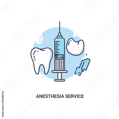 Dental Anesthesia Services: Medical Illustration Featuring Tooth, Syringe, and Dental Elements