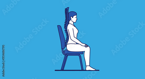 Correct Posture Illustration Depicting Spine Alignment While Seated on a Chair