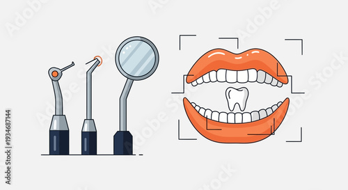 Dental Care Instruments and Mouth Illustration: A Clean Aesthetic Medical Approach