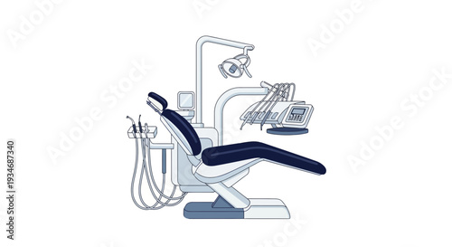 Dental Chair Illustration Showcasing Modern Equipment for Oral Healthcare Procedures