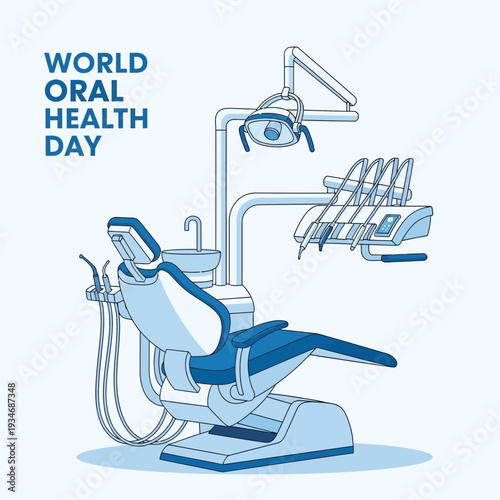 Dental Chair Illustration Showcasing Modern Equipment and Celebrating Oral Health Day Globally