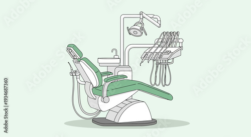 Dental Chair Illustration Showcasing Modern Equipment For Oral Healthcare Procedures