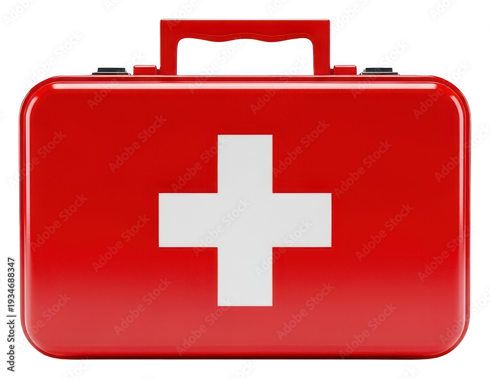 Obraz premium Red first aid kit png white cross png emergency medical png readiness symbol png isolated png transparent background image