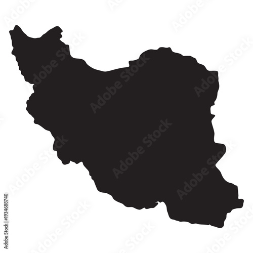 Iran country silhouette map vector, geopolitical borders, Persian Gulf coastline