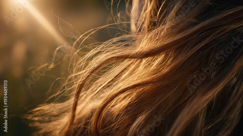 Close-up of flowing blonde hair illuminated by golden sunlight.