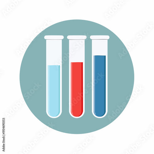 Three test tubes with different colored liquids inside a circle