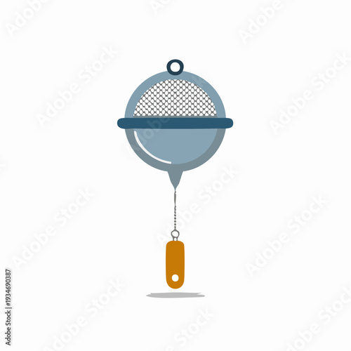 Illustration of a simple tea strainer with a wooden handle, graphic design.