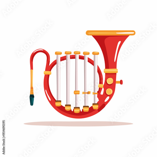 Cartoon French horn musical instrument isolated illustration.