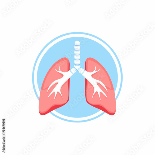 Medical illustration of human lungs and respiratory system inside a blue circle promoting health and well being