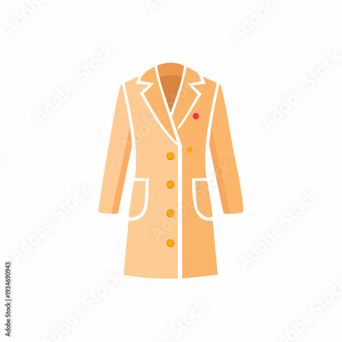 Illustrated coat fashion design. Classic outerwear garment with buttons and pockets.  Stylish illustration.