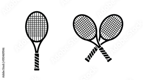 Black and white illustration of tennis rackets a striking silhouette
